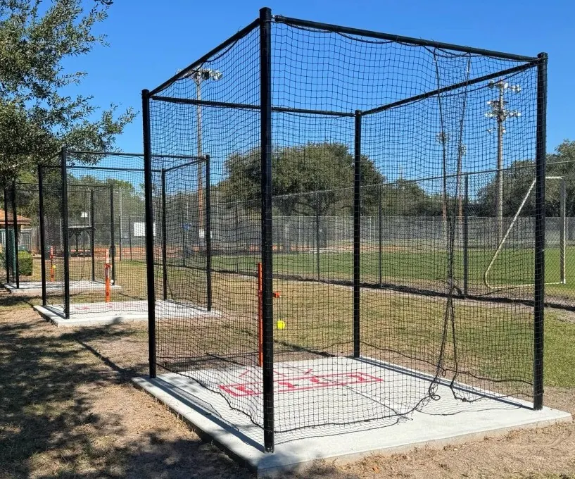 Three Beast Hack hitting stations with netting enclosures at Red Bug Lake Park in Casselberry, Florida